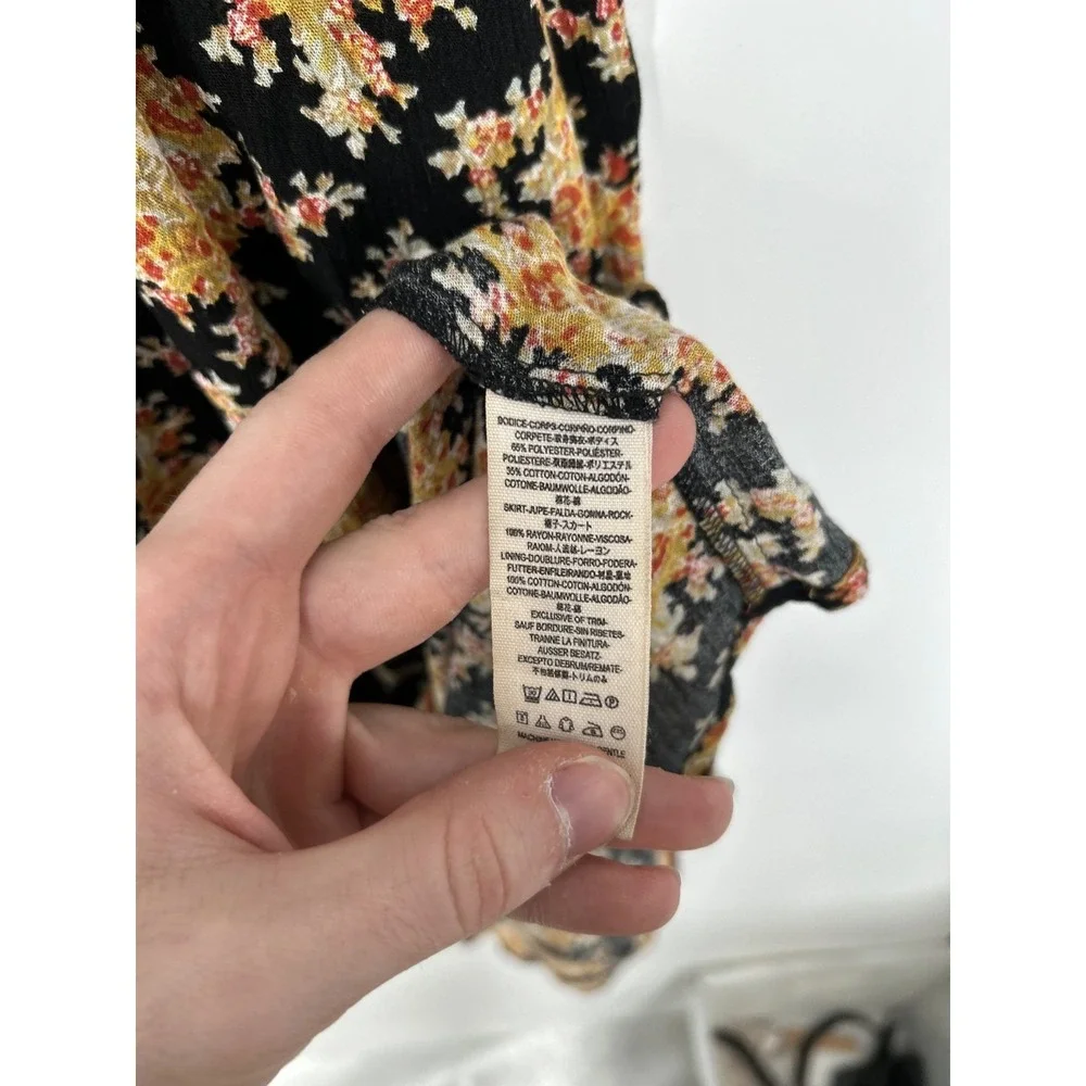 Free People Lonesome Dove Boho Dress Women's 2‎ Black Floral Lace Trim High Low